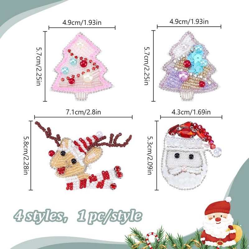 BEUNITONE 4pcs Beaded Christmas Applique Patches for DIY Accessories Decorative Sew On Christmas Reindeer Santa Claus Patches for Garments Handbags Crafts DIY DIY Clothing Repair Decoration - Image 2